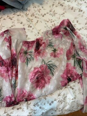 Express Sheer White Blouse with Pink Floral Print